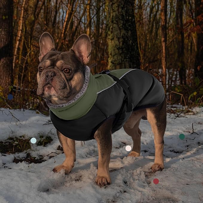 IECOii Extra Warm Reflective Adjustable Dog Jacket - Fleece Turtleneck Winter Coat for Small to Extra Large Dogs