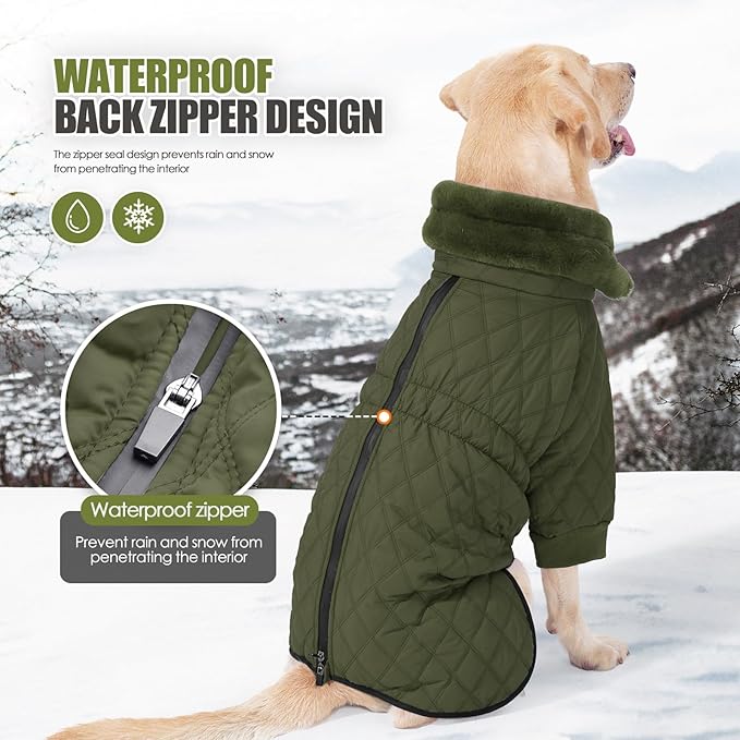 Warm Dog Coat with Double Zipper, Winter Dog Clothes for Small Medium Large Dogs, Turtleneck Dog Puffer Jacket, Two Legs Dog Cold Weather Coats, Wind & Waterproof Dog Winter Jacket