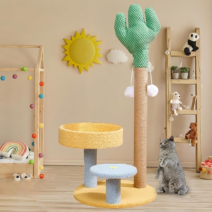 Cat Tree for Indoor Cats,Cactus Cat Climber Stand - Interactive Cat Tree Playhouse, Removable Cat Climber Stand with Space, Scratching Posts, Balls for Small Large Cats