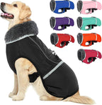 Warm Dog Coat, Reflective Waterproof Windproof Dog Jacket with Turtleneck for Cold Weather, Thick Fleece Lining, Pet Outfit, Adjustable Pet Vest for All Dog Sizes, Black