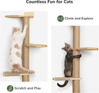 FUKUMARU Wall-Mounted Cat Tree for Small & Medium Cats, 5-Tier Tall Cat Climbing Tower with Scratching Post, Indoor Cat Wall Shelves for Climbing, Scratching & Lookout