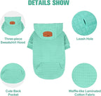 BEAUTYZOO Small Dog Hoodie Sweater with Pockets, Dog Clothes for Small Medium Dogs Boy Girl, Waffle-Like Laminated Cotton Pet Coats with Hat and Leash Hole, Mint Green XXS