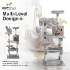 Tall Cat Tree for Indoor Large Cats or Kittens, Multi-Level Cat Activity Tree with Scratching Posts, Hammock, Cat Cave Condo, Modern Cute Small Cat Climbing Tower with Widened Perch