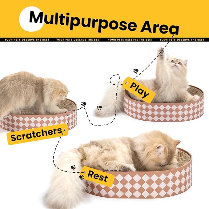 Oval Cat Scratcher Bed, 2-in-1 Cat Scratching Board, Natural Corrugated Cardboard Scratch Pad Lounge, Sealed Base Traps Debris,No Assembly Kitty Furniture,Stylish Colors Blends Any Home Decor