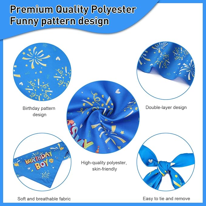 SZEE Dog Birthday Bandana, Reversible Bandanas for Dog Birthday Outfits, Pet Apparel & Accessories, Triangle Pet Scarf for Photo Prop and Holiday Decor (Large, Blue)