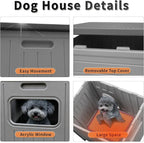 Rockever Heated Dog House Outdoor Indoor for Small Medium Dogs, Insulated Dog House with Heating Pad, Plastic Elevated Outdoor Dog House Waterproof Dog Kennel, Clean Easily(M & Heating Mat)