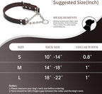 Martingale Collar for Dogs No-Pull Adjustable Training Collar with Stainless Steel Chain - Genuine Leather Anti-Slip Design for Small,Medium,Large Breed Dogs - Brown (M)
