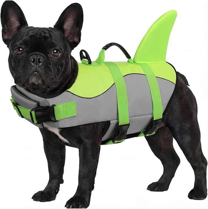 ASENKU Dog Life Jacket - Pet Safety Vest for Swimming & Boating, Shark Life Jacket with Floatation, Dog Lifesavers Swimsuits for Small Medium Large Dogs (Green, M)