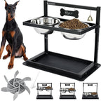 SHAINFUN Elevated Dog Bowls - Slow Feeder, Raised Stand with Two 1700ML Stainless Steel Bowls, Spill Proof Mat for Large & Medium Dogs