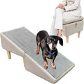 Dog ramp Steps for Couch, 18" Wide All-in-one Split Ottoman Dog ramp for Bed, Couch Height, Solid Wood, Gentle 23 Incline, pet ramp for Large and Small Dogs (Khaki, M)