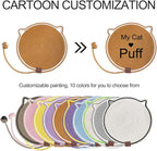 Personalized Cat Scratcher Mat, Customized with Name Text Natural Cotton Rope Round Horizontal Cat Scratching Pads with Ball Toy, Cat Furniture Protector for Wall, Couch, Carpets, Sofa (Brown)