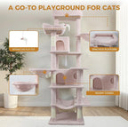 Anwick 68" Tall Cat Tree Tower with Scratching Posts, Cat House with Hammocks, Cat Condos for Indoor Cats, Removable Cushions, Multi-Level Cat Playground (Pink)