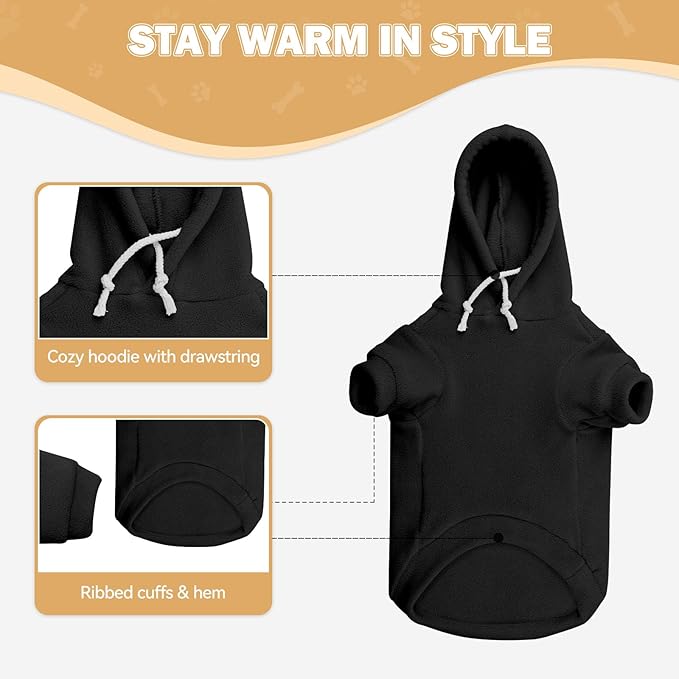 Dog Sweaters for Large Dogs,Dog Hoodie,Warm Fleece Sweatshirt with Hood & Pocket,Leash Hole,Cozy Cold Weather Pet Clothes Sweater Hoodie for Large Dogs(Black,L)