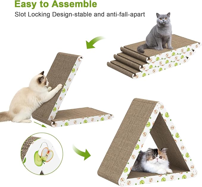 Cat Scratcher, Triangle Cat Scratching Board for Indoor Cats, 6 Usable Sides Cardboard Cat Scratcher with Catnip