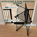 Mumeasy 36" Extra Tall Dog Gate, Auto Close Baby Gate for Stairs Doorways, 29.7-46" Wide Walk Thru Child Safety Gate for House, Easy Install Pressure Mounted Metal Pet Gate with Door, Black