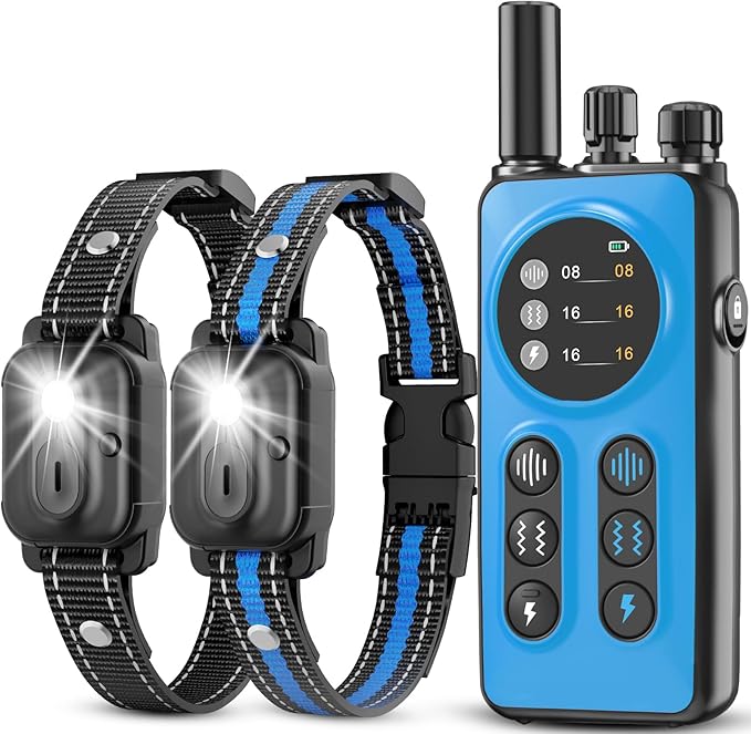 Dog Shock Collar 2 Dogs, 3300ft Dog Training Collar with Remote, Real-time Dual-Channel Remote with 3 Training Modes, Beep, Vibration, Safety Shock, Light, Fits 8-120 lbs All Breeds Sizes - Blue