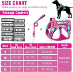 Tactical Service Dog Vest and Leash Set,Heavy Duty No Pull Dog Harness and 10 Patches with Dog Seat Belt for Large Dogs,Reflective Pet Harness for Training Walking Hiking Camo Pink L