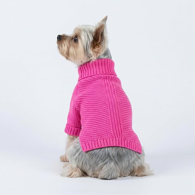 Fitwarm Valentines Dog Turtleneck Sweater, Dog Winter Clothes for Small Dogs Girl, Knitted Pet Coat, Cat Outfit, Hot Pink, Small