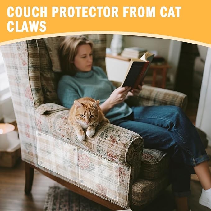 20 PCS Anti-Cat Scratch Furniture Protector with Pins, Designed for Leather Furniture, Anti Scratch Cat Couch Protector from Cats Claws with Scissors and Scraper, Cats Scratch Deterrent for Furnitures