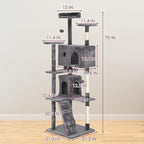 24/7 Shop at Home Court 70 inch Multi-Level Cute Cat Tree Tower with Dangling Ball and Scratching Posts for Indoor Cats Adults, Kitten Supplies, Pet House, Light Gray