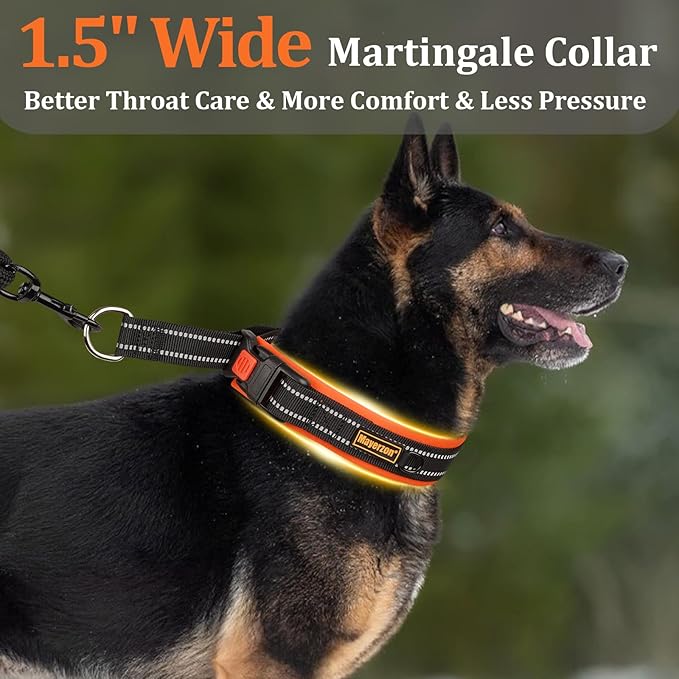 Mayerzon 1.5" Wide Martingale Collar for Large Medium Small Dogs Pitbull German Shepherd, No Pull Reflective Slip Martingale Dog Collar with Buckle Soft Padded for Walking Training(Orange, XL)