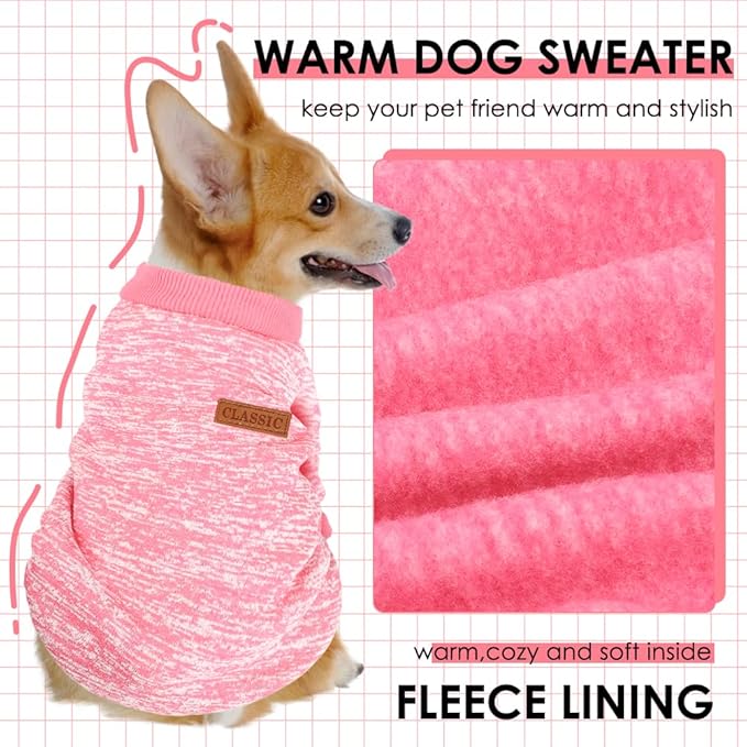 3 Pack Dog Sweaters for Small Dogs Girl Boy Winter Fleece Clothes Warm Soft Dog Sweatshirt Outfit for Dogs Cats Pet Apparel (Rose+Red+Pink, XX-Small)