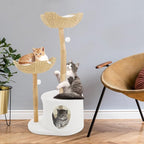 Modern Cat Tree, 47" Cat Tree Tower for Large Cats, Indoor Cat Condo with 2 Spacious Basket & Scratching Posts, Adult Cats Furniture with 2 Hanging Balls, for Living Room, Bedroom