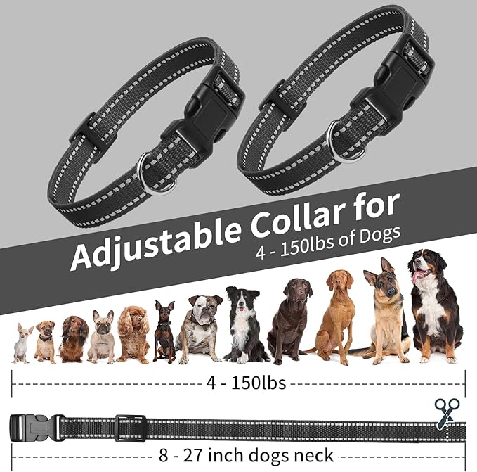 PaiPaitek Shock Collar Replacement Strap, Reflective Black Nylon, 3/4 x 28 Inch, with D-Ring, Compatible with Multiple Training Collars, 2 Pack