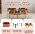 SPUNKYJUNKY Elevated Dog Bowls Ceramic, 6.1'' Dogs and Cat Food Water Bowls Raised with Non-Slip Bamboo Stand for Medium Sized Breed Microwave Dishwasher Safe - 28.7 OZ,Skull Bronze