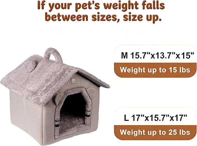 Lovely Cat Bed for Indoor Cats, Cartoon Pattern Cat Cave Bed with Handle Design, Soft Cat Hideaway Indoor Cat House for Kitten, Puppy & Small Pets (M)