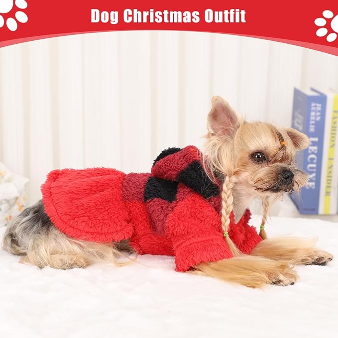 Dog Sweater Fleece Dog Hoodie Winter Puppy Clothes for Small Dogs Boy Girl Pet Cold Weather Doggie Coats Fall Doggy Sweatshirt for Chihuahua Yorkie Cat Sweater Costume, Red Plaid, XXS