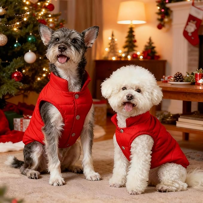 Dog Jacket Waterproof Fleece Dogs Vest Small Dog Coats for Winter Cold Weather Warm Dogs Puffer Jacket Puppy Coat Red Pet Jackets Cat Coats M