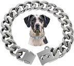 BAOBOTE 23MM Silver Dog Collar,Dog Chain Collars with Cuban Link Dog Collar,Heavy Duty Training Collar Chew Proof for Medium Dogs(22" Silver)