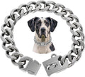 BAOBOTE 23MM Silver Dog Collar,Dog Chain Collars with Cuban Link Dog Collar,Heavy Duty Training Collar Chew Proof for Medium Dogs(16" Silver)