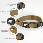 Tactical AirTag Dog Collar - Heavy Duty, Adjustable GPS Collar Compatible with Apple AirTag, with Holder & Control Handle for Medium/Large Dogs [ Brown, XL ]