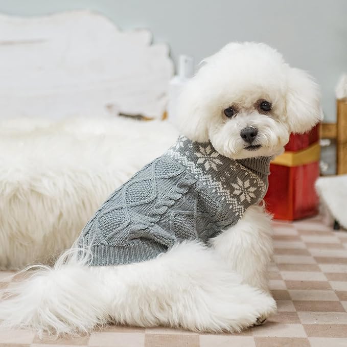 Warm Winter Dog Sweater - Cold Weather Pet Clothes for Small Medium Large Dogs Indoor Outdoor, Soft Classic Knit Puppy Apparel, Grey, SM