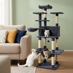 Tangkula Tall Cat Tree, 63 Inch Large Cat Tower with Sisal Scratching Posts, Plush Top Perch, Condo, Hammock, Basket Bed, Dangling Balls & Jumping Platforms for Indoor Cats Large Adult (Dark Grey)