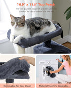 32" Cat Tree Tower for Indoor Cats - 2 Cozy Condos, Multi-Level Cat Scratching Posts with Sisal, Soft Padded Perch, 2 Dangling Toys, Dark Grey
