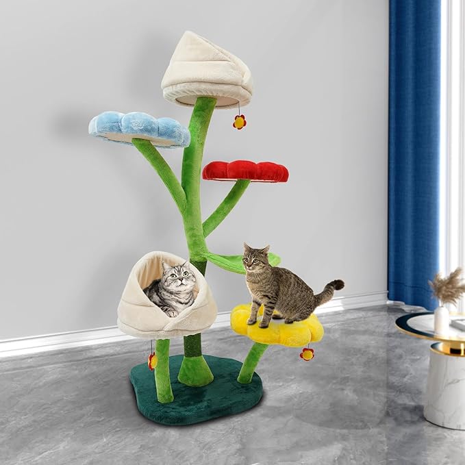 Flower Cat Tree, 22 Lbs Load Capacity Cat Climbing Frame Freestanding Cat Towers Trees Indoor Multiple Functions Cat Tree for Homes, Pet Shops, Living Rooms, Bedrooms, Balconies(6 Tiers)