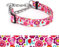 Martingale Dog Collar - Stainless Steel Chain, No Pull Training Collar with Flower Design for Large Medium Small Dogs (16, S)