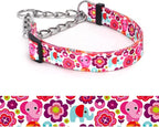 Martingale Dog Collar - Stainless Steel Chain, No Pull Training Collar with Flower Design for Large Medium Small Dogs (16, S)