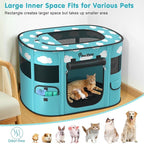 Dog Playpen, Portable Pet Cat PlayPen, 600D Oxford Dog Kennel Tent Crate, Waterproof&Breathable, Indoor Outdoor Travel Camping for Medium/Large Breed with Carrying Case+Bowl(M), Blue + White Clouds