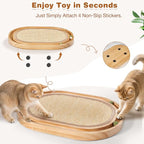 Oval Sisal Cat Scratcher with Ball Track - Woven Sisal Scratching Pad & Interactive Cat Toy, Wooden Track with 3 Toy Balls for Indoor Cats, No Assembly Needed