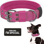 Tactical Dog Collar Military Dog Collar Adjustable Training Nylon Collar Heavy Duty Metal Buckle with Black Patch,Tactical Collars for Medium Large Dogs (Pink, X-Large)