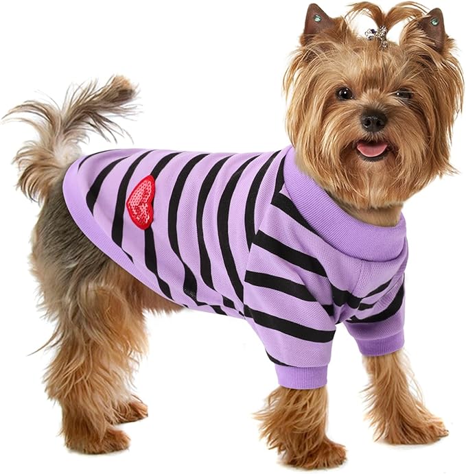 Dog Shirts for Small Dogs, Striped T-Shirts Dog Vest Pet Apparel Tee Shirts Spring Summer Suitable for Small and Medium Large Pets French Bulldog Bichon, Purple XS