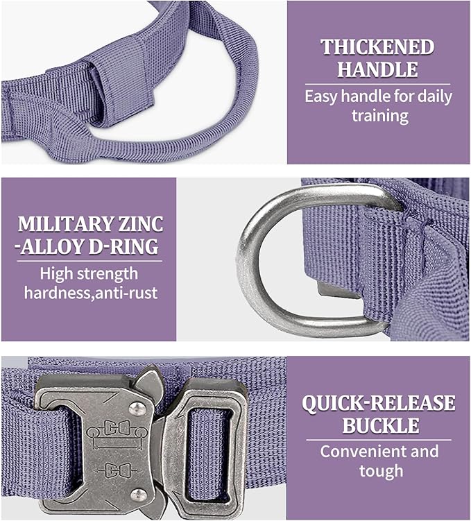 COOYOO Dog Collar,3 Piece Set Tactical Dog Collars, Adjustable Military Training Nylon Dog Collar with Control Handle and Heavy Metal Buckle for Medium and Large Dogs