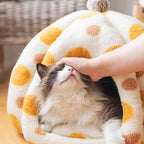 Cat Polka Dot Yurt Bed, Plush Warm Semi-Enclosed Cave Hideaway, Soft Comfy House for Indoor Kitten (Orange,Medium)