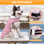 iBuddy Dog Winter Coat for Extra Large Dogs, Easy on 3XL Dog Snow Jacket Velcro Waterproof Pet Puffer Clothes with Harness Hole Adjustable Reflective Quilted Pet Cold Weather Vest for Girl Female