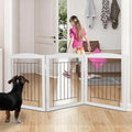 ZJSF Freestanding Foldable Dog Gate for House Extra Wide Wooden Grey Puppy Gate Stairs Dog Gates Doorways Tall Pet Gate 24" Height 3 Panels Pet Fence
