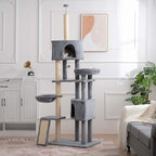 Cat Tree for Indoor Cats 105" Tall Cat Tower Multi-Level Cat Condo with 3 Perches 2 Caves Cozy Basket Scratching Board Pet Supplies Gray